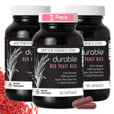 Durable RED Yeast Rice 1600mg bottle with capsules for daily heart health support.