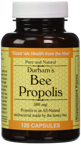 Durham's Bee Propolis 500mg bottle front view supports daily wellness.