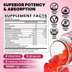 duwhot Cortisol Gummies bottle back label with 15-in-1 formula information for balance