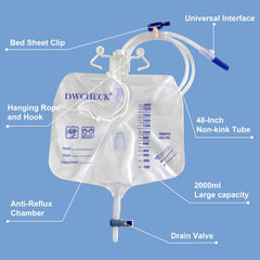 DWCHECK bag features anti-reflux chamber to prevent backflow.
