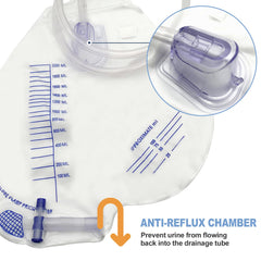 DWCHECK anti-reflux chamber helps prevent backflow during drainage.
