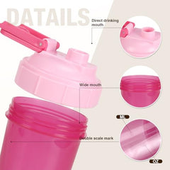 Wide mouth shaker shows measurement marks for easy scoops