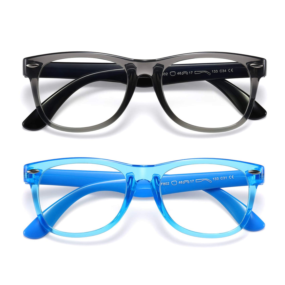 DYLB Kids blue light glasses front view in transparent black frame for screen comfort