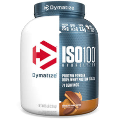Dymatize ISO100 chocolate peanut butter powder is fast-absorbing after workouts.