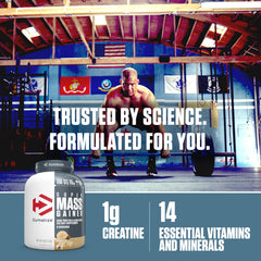 Dymatize Super Mass Gainer ingredients panel emphasizes whey, casein, and isolate blend for steady fuel.
