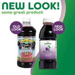 Dynamic Health Black Cherry Juice Concentrate pouring into glass for daily antioxidant boost