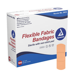 Dynarex adhesive fabric bandage 1x3 inches in sterile box for everyday wound protection.