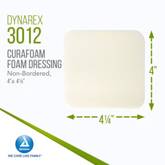 Dynarex CuraFoam 4x4-25 pack provides absorbent barrier for exudate management.