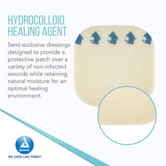 Dynarex Dynaderm hydrocolloid dressings applied on skin with gentle adhesion