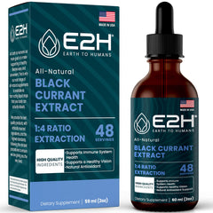 E2H Black Currant Extract bottle with clear label for daily use.