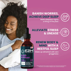 Close-up of E2H Sleep Support liquid drops for quick sleep onset.