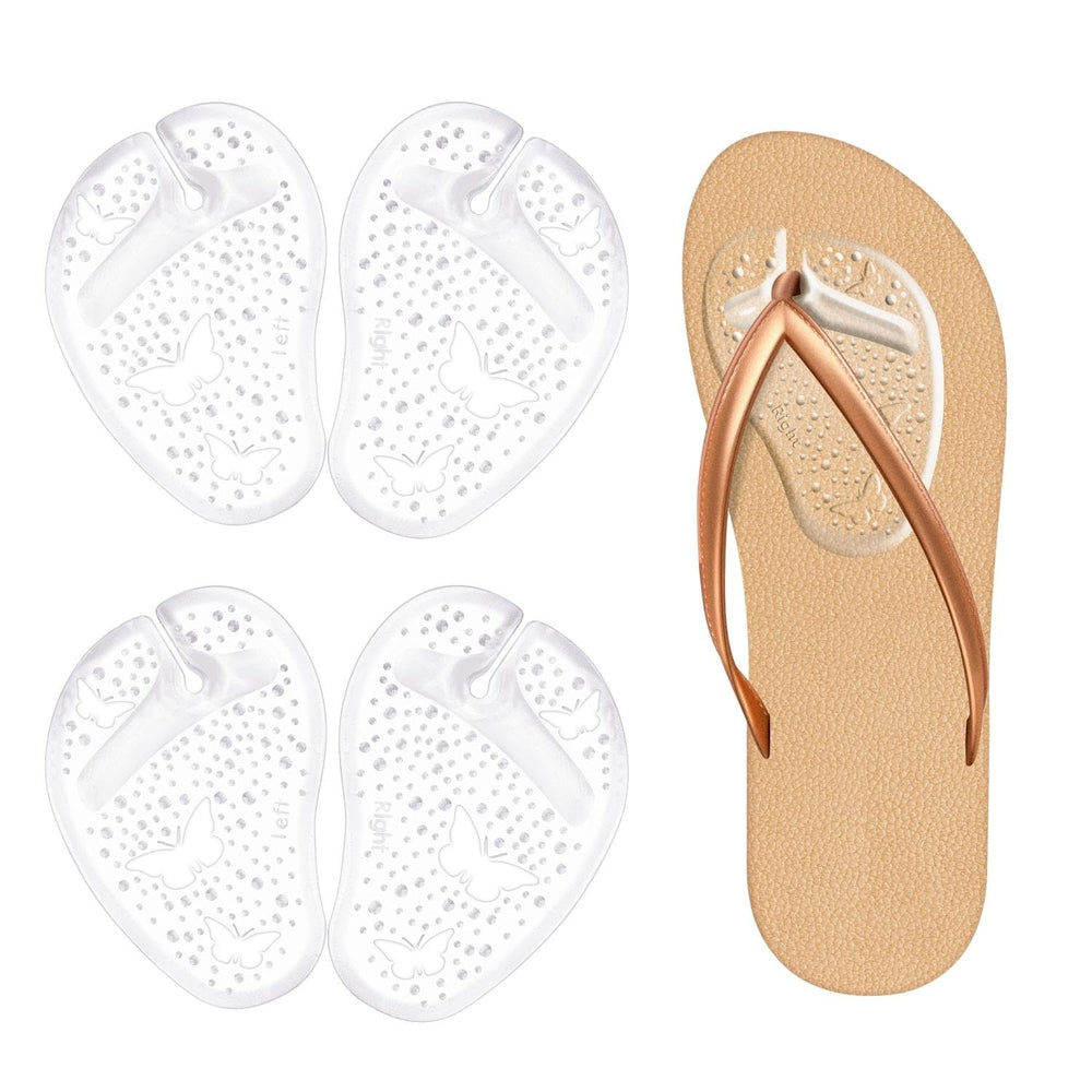 EACOZY gel metatarsal pad on flip-flop for comfort and shock absorption.