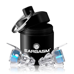 Eargasm blue-filter earplugs at a concert for clear sound at safer volumes