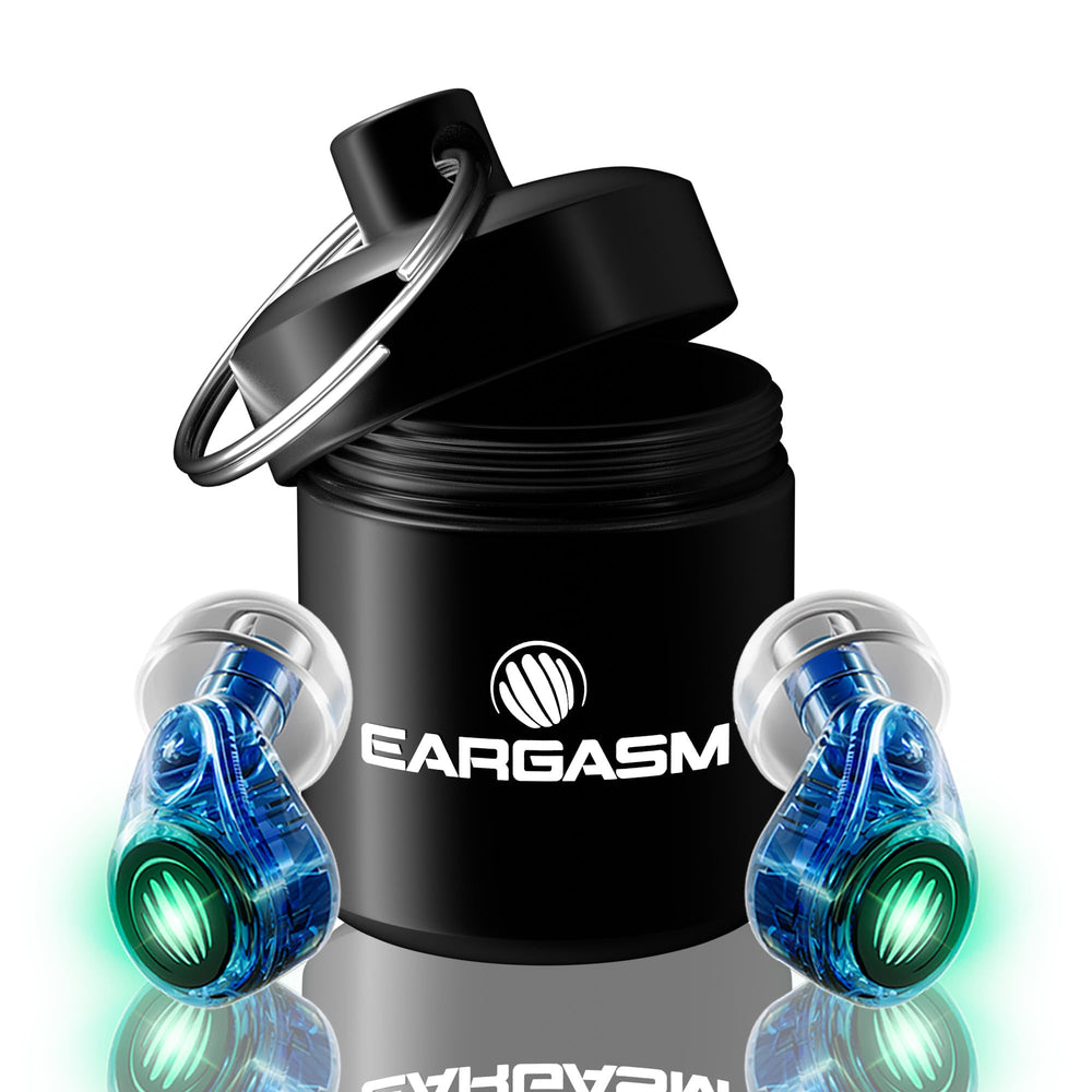Eargasm Earlights LED earplugs in use, delivering clear sound with levelled loudness