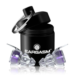 Eargasm High Fidelity Hyperviolet earplug close-up showing dual-sized shells for a comfortable fit