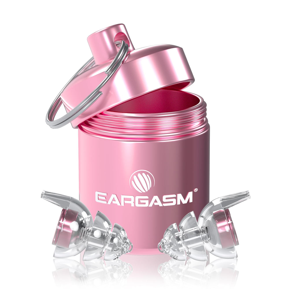 Eargasm Smaller Ears Earplugs pink, clear hearing protection at events.
