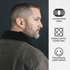 EARPEACE Moto PRO medium ear plugs provide comfortable fit under most helmets.
