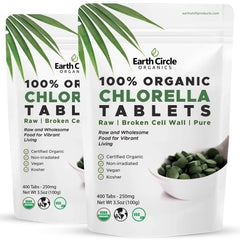 Earth Circle Organics chlorella bottle label shows organic certification and purity.