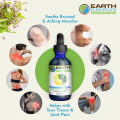 Earth Elements Organics Comfrey Leaf infusion scene highlighting natural ingredients.