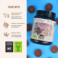 Earth Fed Muscle organic peanut flour and cocoa emphasize clean ingredients.