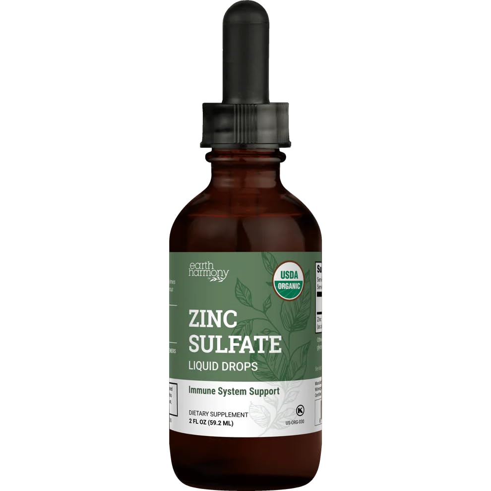 Earth Harmony Naturals liquid zinc sulfate bottle for simple daily zinc support.