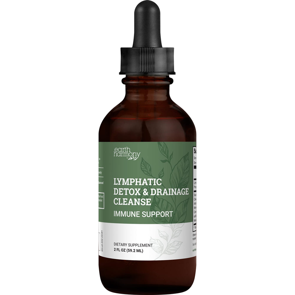Earth Harmony Naturals lymphatic drainage drops bottle highlighting vegan formula