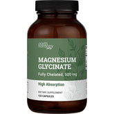 Earth Harmony Naturals Pure Magnesium Glycinate 500mg bottle front highlights high-absorption formula for nightly routines.