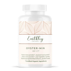 Earthley Oyster-Min capsules bottle closeup highlighting zinc-rich minerals for daily energy