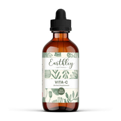 Earthley Vita-C bottle and label for easy, convenient dosing of whole-food vitamin C.