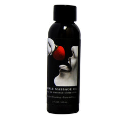 Earthly Body Edible Massage Oil strawberry bottle offers a silky glide and moisturizing feel.