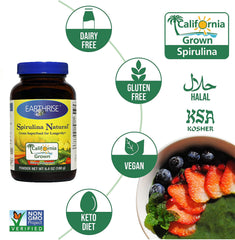 Earthrise Spirulina powder nutrition label showcases clean sourcing and clear ingredient details.