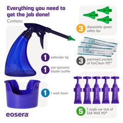 Extender tip attached to Wax Blaster MD+ for targeted ear canal cleaning