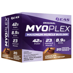 EAS Original Myoplex Maximum Muscle Builder tub in Chocolate Peanut Butter Cup for high-protein meals