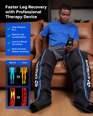 EaseZen on the thigh shows full-leg coverage for comprehensive recovery sessions.