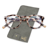 Easy Read retro round glasses for women with blue light blocking lenses and grey demi finish.