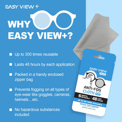 Easy View microfiber cloth used on glasses for fog-free view