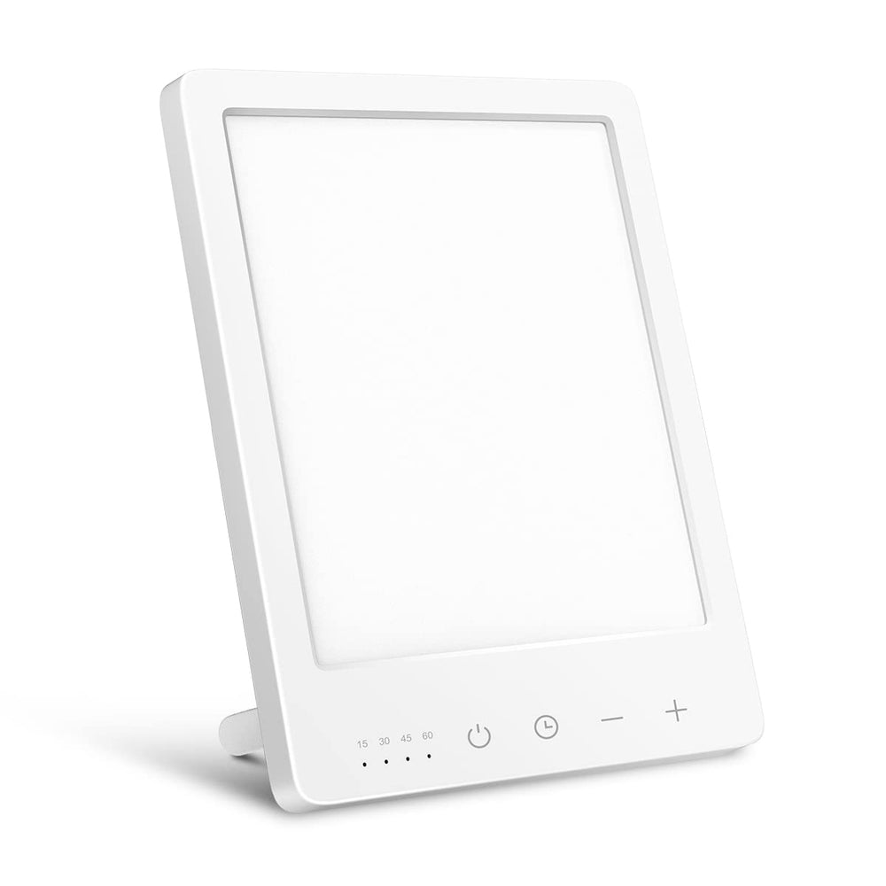 EasyHome Light Therapy Lamp front view shows 10,000 lux brightness for a sunny mood.