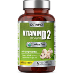 EAT INTACT vegan vitamin D bottle with 2000 IU, convenient daily supplement.