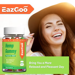 EAZGOO non-GMO hemp gummies packaging with clean label emphasis.