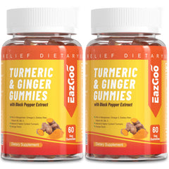 EAZGOO turmeric gummies packaging highlights orange flavor and convenient chewable format.