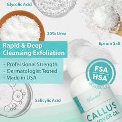 Ebanel callus remover gel applied to the foot for softness.