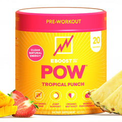 EBOOST POW Tropical Punch bottle ready for a quick energy boost before workouts