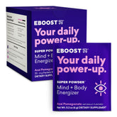 EBOOST super energy powder packet ready to mix for a quick, clean energy boost.