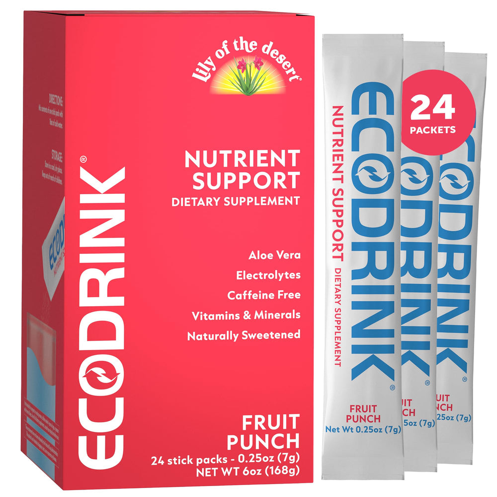 Eco Drink Fruit Punch stick-pack, convenient single-serve packet for hydration.
