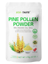 Eco-Taste Pine Pollen Powder bottle shows premium 6 oz packaging for daily supplementation.