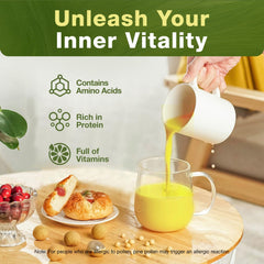 Eco-Taste Pine Pollen Powder scoop highlights easy measuring for quick beverage mixing.