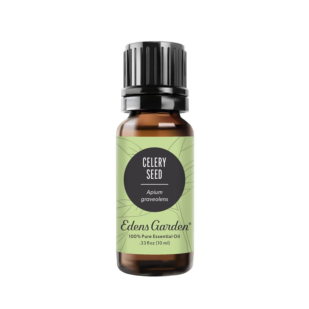Edens Garden Celery Seed oil bottle pour highlights purity for diffuser use