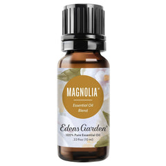 Edens Garden Magnolia Oil Blend bottle front, showcasing a bright floral mood for diffusion.