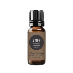 Edens Garden Myrrh essential oil bottle closeup for pure aroma ready to diffuse