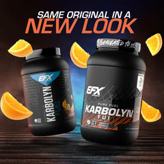 EFX Karbolyn Fuel orange bottle side view for easy pre-workout fueling